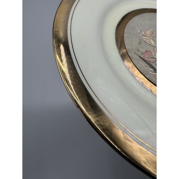 Vintage Japan Art of Chokin Humming Birds W/ Flowers Small 6.25” Plate Gold Trim - Picture 4 of 9